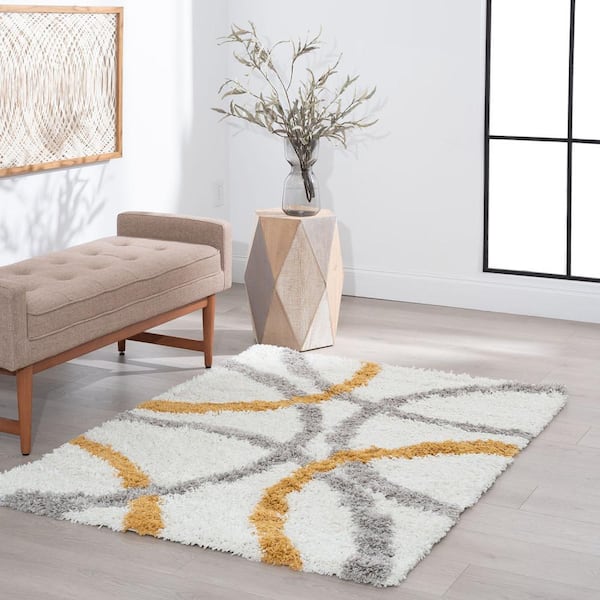 Contemporary 4x6 Area Rug (4' x 5'3'') Abstract Gold, Gold Indoor Rectangle  Easy to Clean 