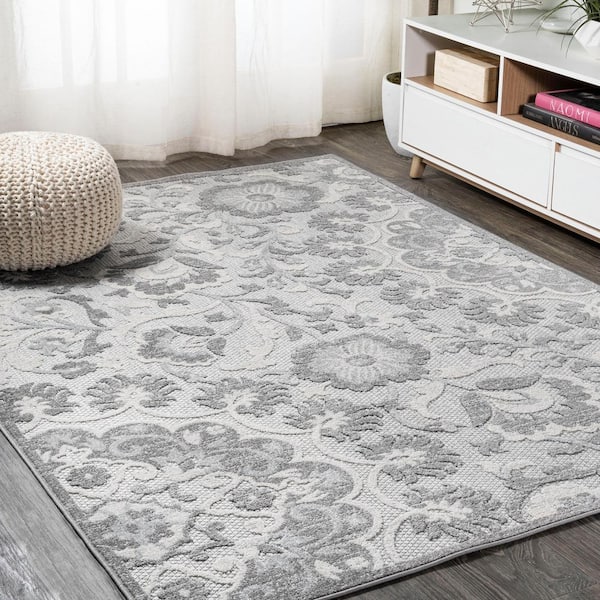 JONATHAN Y Lucena Modern Medallion High-Low Light Gray/Ivory 8 ft. x 10 ft. Indoor/Outdoor Area Rug
