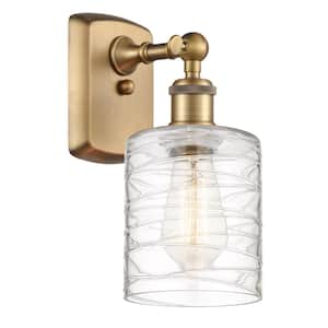 Cobbleskill 1-Light Brushed Brass Wall Sconce with Deco Swirl Glass Shade