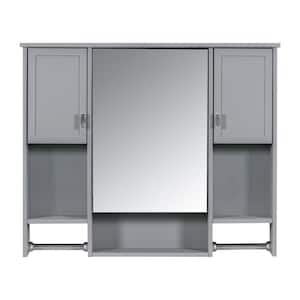 35 in. W x 28.7 in. H Rectangular MDF Medicine Cabinet with Mirror, Towel Rack and Open Shelves in Grey