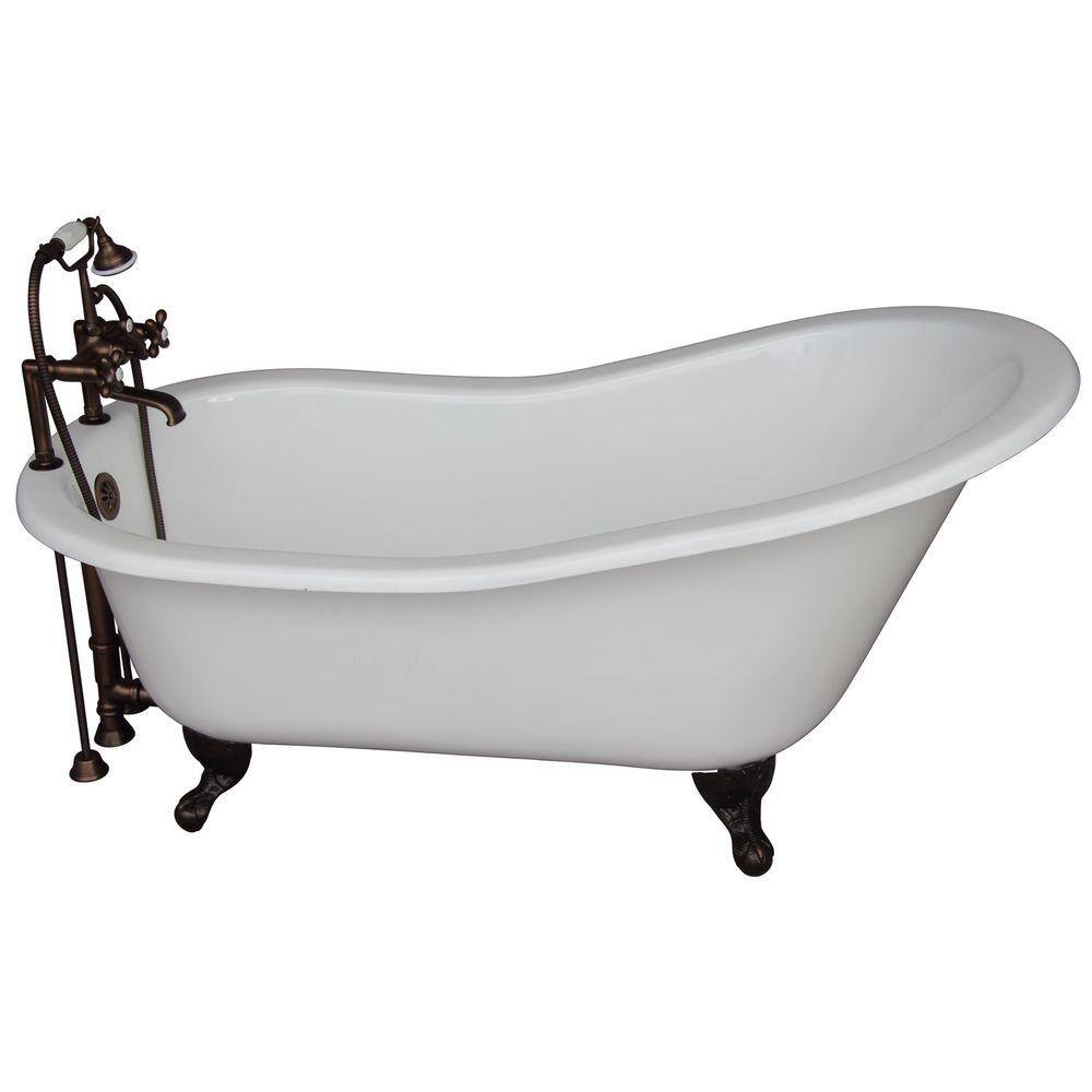 5 ft. Cast Iron Ball and Claw Feet Slipper Tub in White with Oil Rubbed Bro