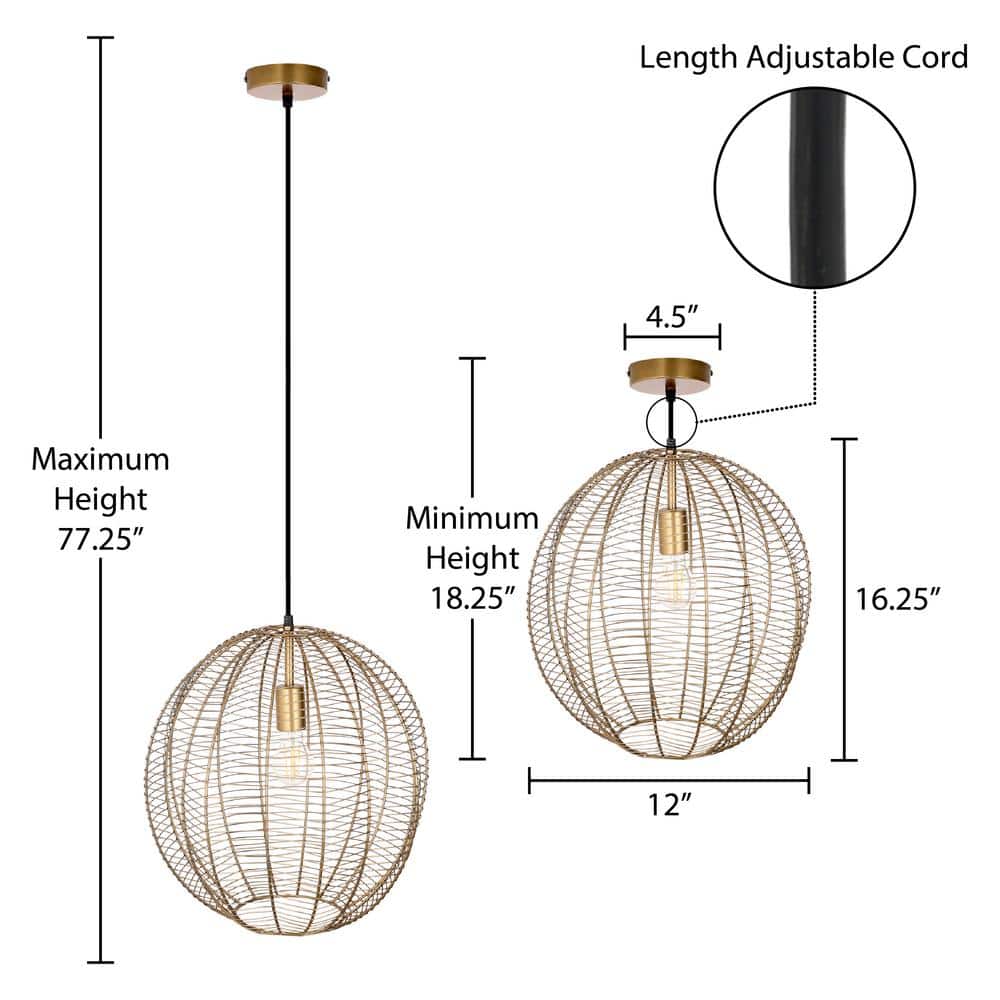 Antique Brass Globe Shade Pendant Light with Adjustable Height