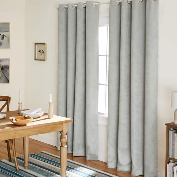 EXCLUSIVE HOME Lustre Silver Solid Woven Room Darkening Grommet Top Curtain, 52 in. W x 108 in. L (Set of 2)