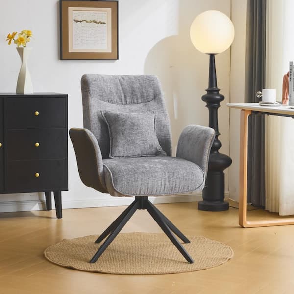 Winado Velvet Fabric Swivel Adjustable Height High Leg Task Chair in Gray with Spread Arms