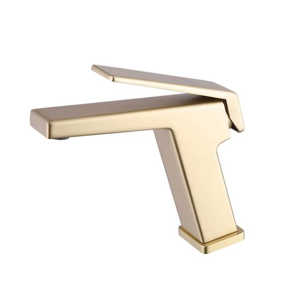 FLG Single Handle Single Hole Bathroom Faucet Brass Modern Bathroom Sink Vanity Faucets in Brushed Gold