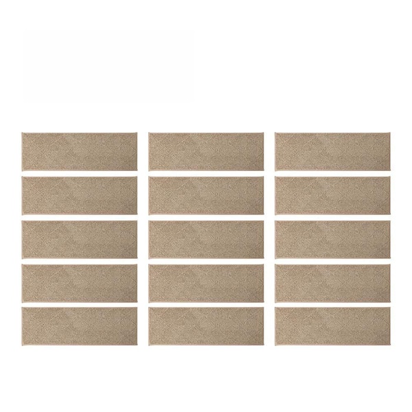 Beige 28 in. x 9 in. Polyester Stair Tread Cover Set of 15, Non-Slip Indoor Stair Runners for Wooden Steps