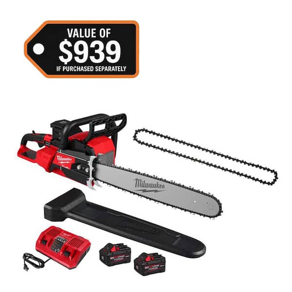 M18 FUEL 18V 20 in. Brushless Cordless Dual Battery Chainsaw Kit w/ Extra Chain, (2) 8.0 Ah FORGE Batteries, Charger