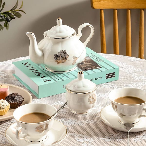 JFVKAF Porcelain Ceramic 22-Piece Tea Set with Teapot, Cups