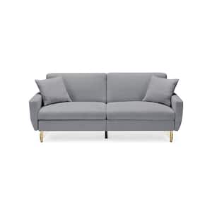 74.41 in. Gray Teddy Velvet Twin Size Separate Adjustable Sofa Bed with Storage Function