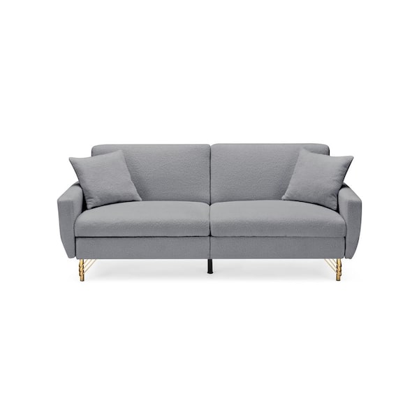 Z-joyee 74.41 in. Gray Teddy Velvet Twin Size Separate Adjustable Sofa Bed with Storage Function