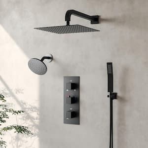 5-Spray Patterns 2.5 GPM 12, 6 in. Dual Shower Head Wall Mount Fixed Shower Head with Handheld In Matte Black