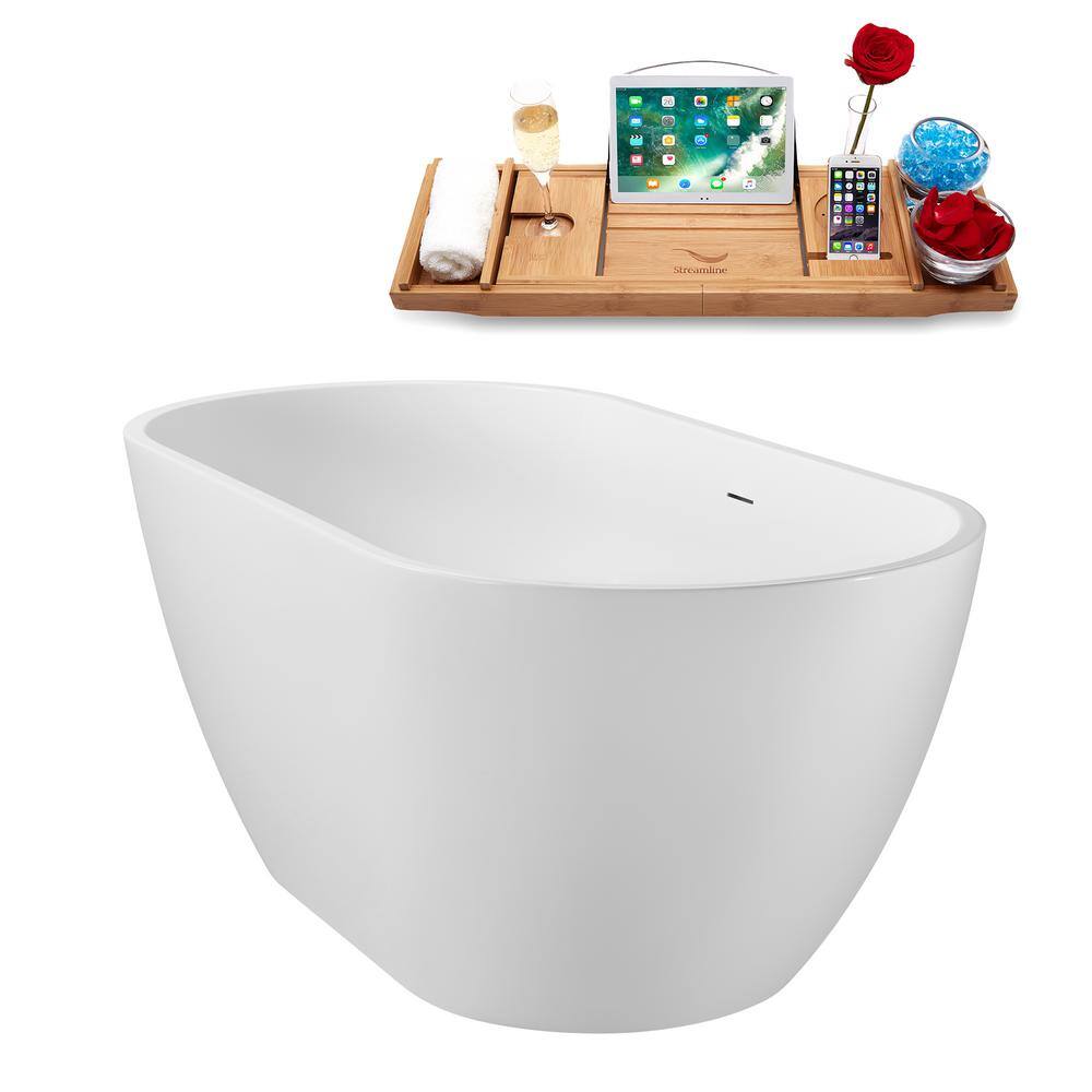 59" Glossy White Acrylic Freestanding Soaking Tub with Tray