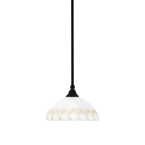 Unbranded Sparta 100-Watt 1-Light Black Shaded Pendant Light Mini Pendant with 10 in. White and Gold Swirl Glass, No Bulb Included
