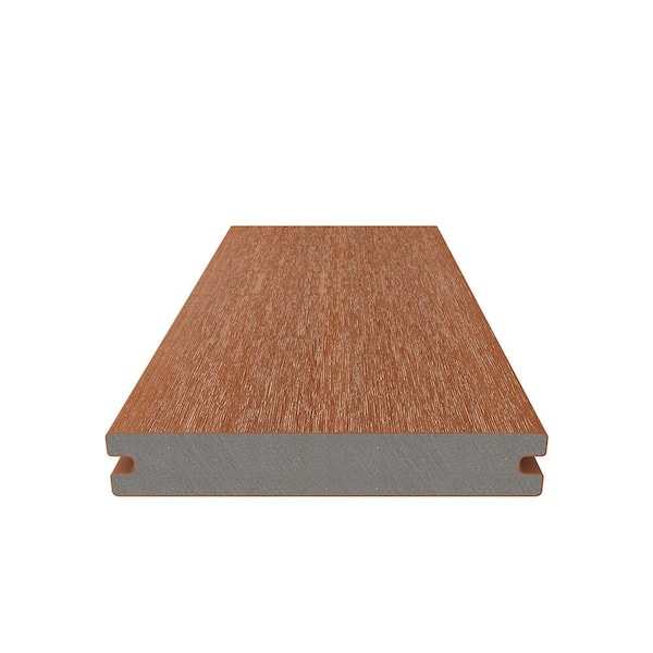 UltraShield Naturale Magellan 1 in. x 6 in. x 1 ft. Honduran Mahogany Solid with Groove Composite Decking Board Sample
