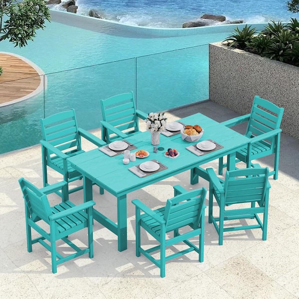 JEAREY HDPE 7-Piece Plastic Rectangle Table Standard Height