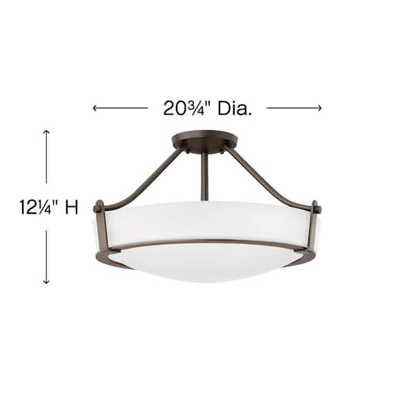 HINKLEY - Hathaway 20.75 In. 4-Light Olde Bronze with Etched White Glass Semi-Flush Mount