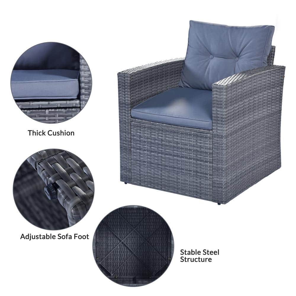 Gray 7-Person Steel Frame Outdoor Sectional Sofa Set
