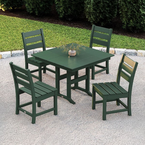 POLYWOOD Grant Park Green 5-Piece Plastic Side Chair Outdoor Dining Set