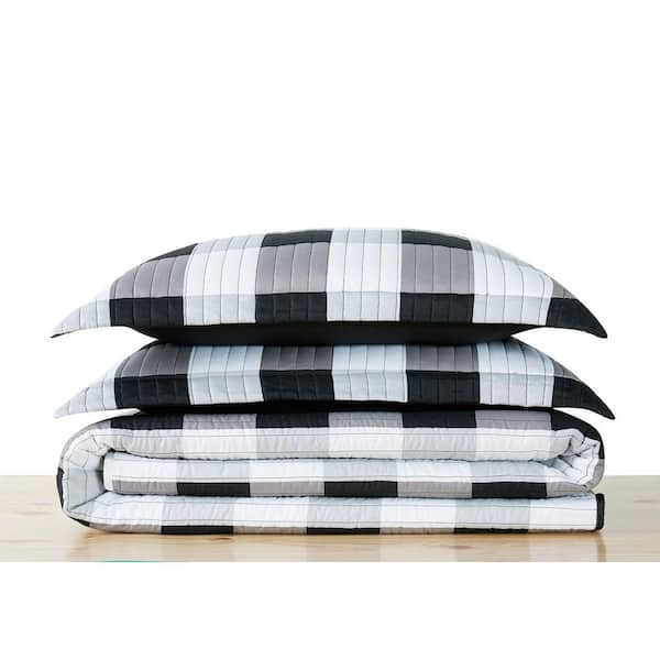 My World Everyday Buffalo Plaid 3-Piece Black Full/Queen Microfiber Quilt Set