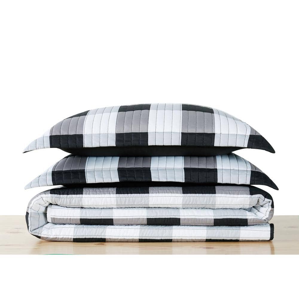 Black and White Buffalo Plaid Twin Microfiber Quilt Set