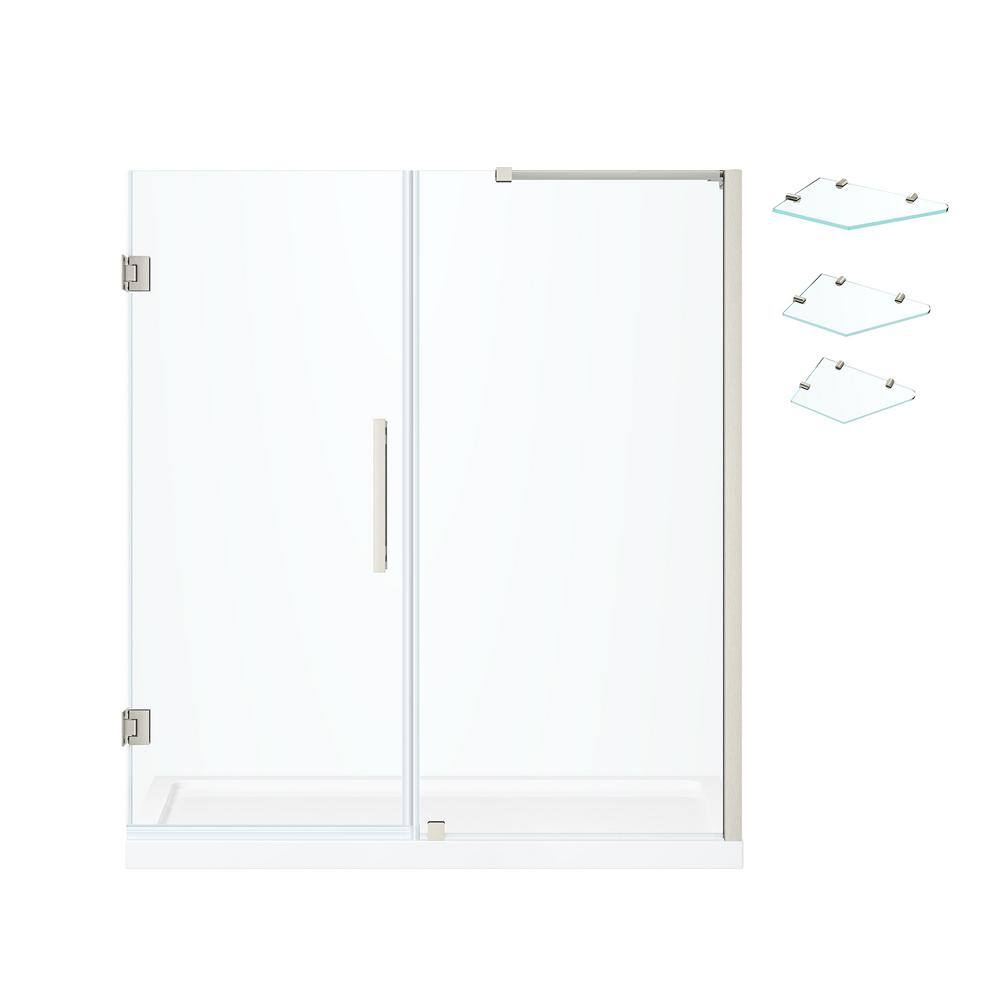 Endless 60'' Satin Nickel Frameless Rectangle Shower Kit with Shelves