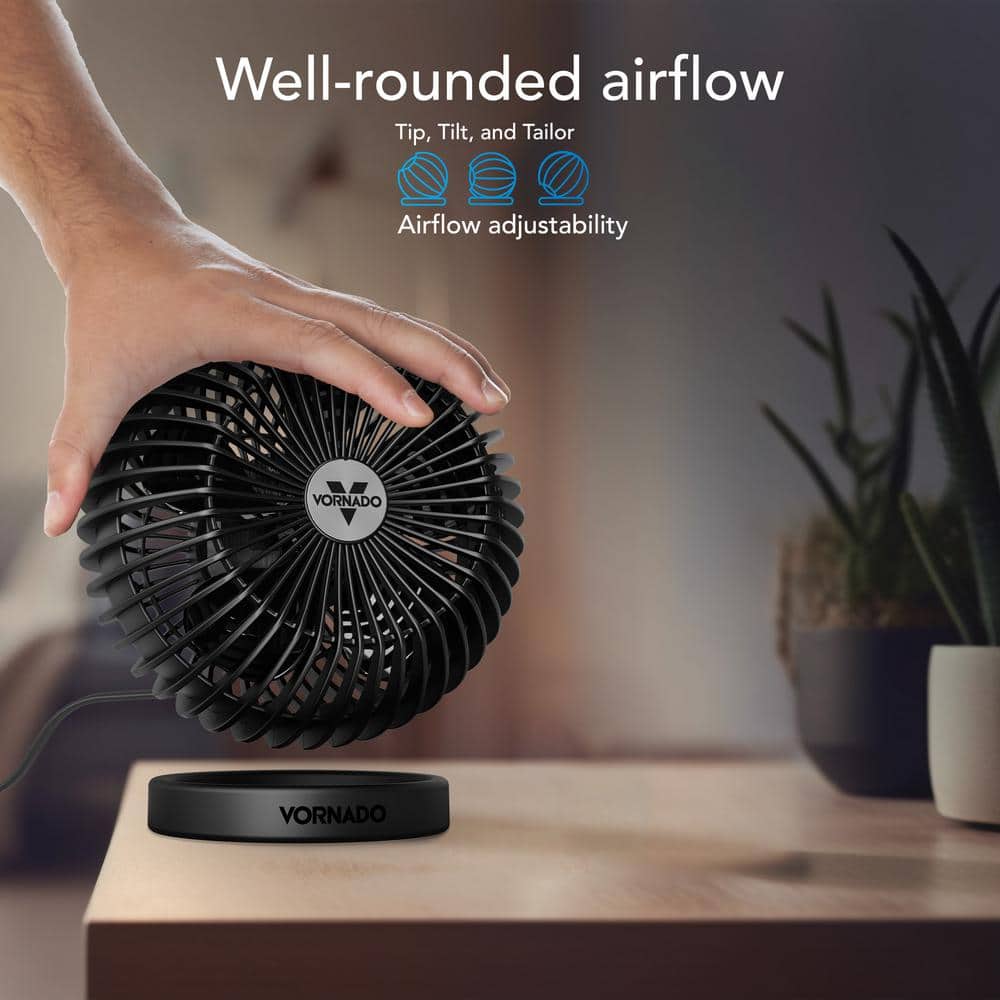 Black Glossy Modern Spherical Desk Fan with Adjustable Tilt