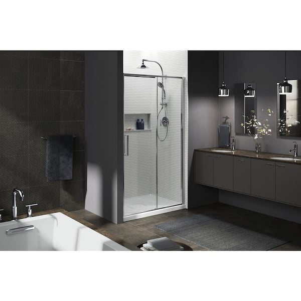 KOHLER Torsion 48 in. W x 76.875 in. H Frameless Sliding Shower Door in Bright Polished Silver with Handle