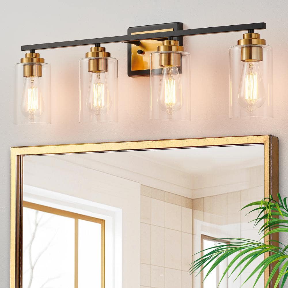 30 in. 4-Light Black and Brass Vanity Light with Clear Glass Shades price history on PriceWatchPro