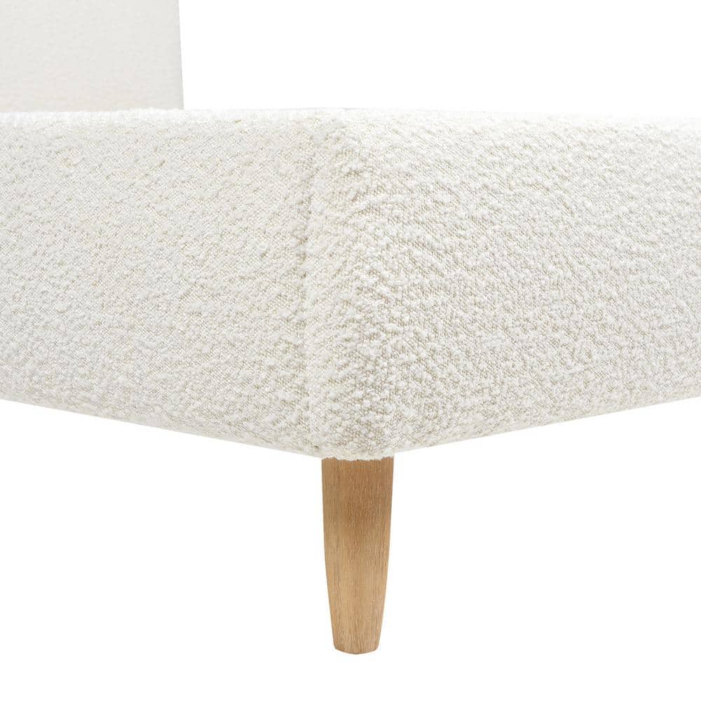 Ivory White Boucle Upholstered Queen Platform Bed with Curved Headboard