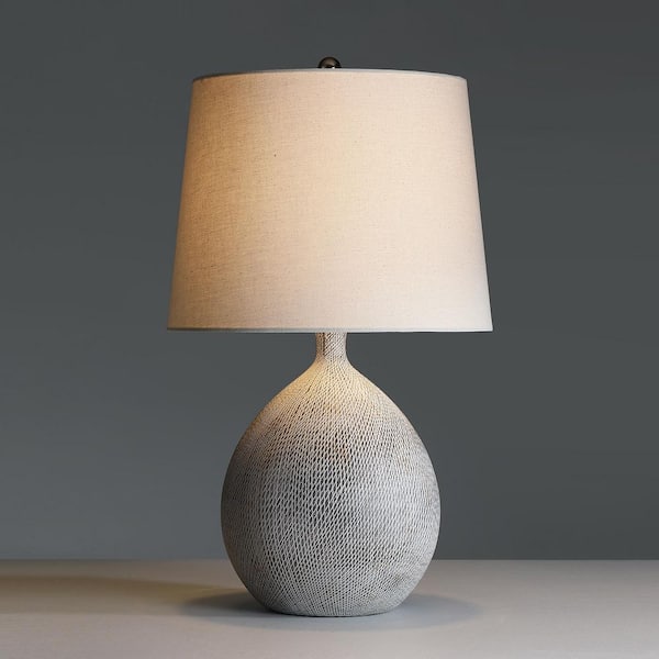 22 in. 3-Way Gray Ceramic Table Lamp with Hardback Shade