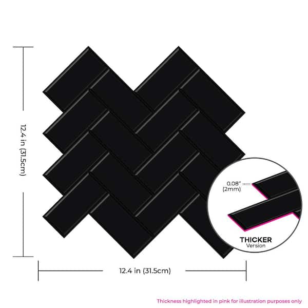 12Pcs Black Semi-circular Pattern Tile Stickers Thickened Self