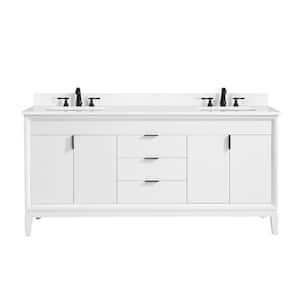 Emma 73 in. W x 22 in. D Bath Vanity in White with Engineered Stone Vanity Top in Cala White with White Basins