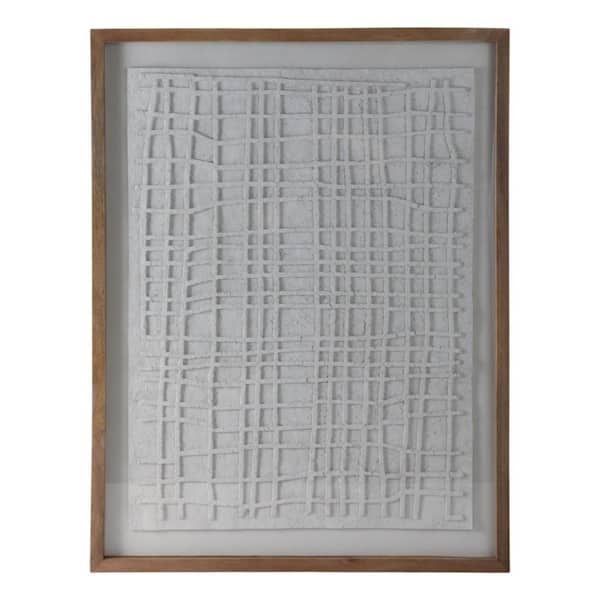 White Framed Paper Mache Wall Art Glass Art Print 48 in. x 37 in.