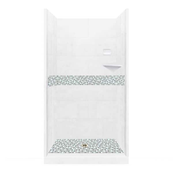 Del Mar 48 in. L x 42 in. W x 80 in. H Center Drain Alcove Shower Kit with Shower Wall and Shower Pan in Natural Buff