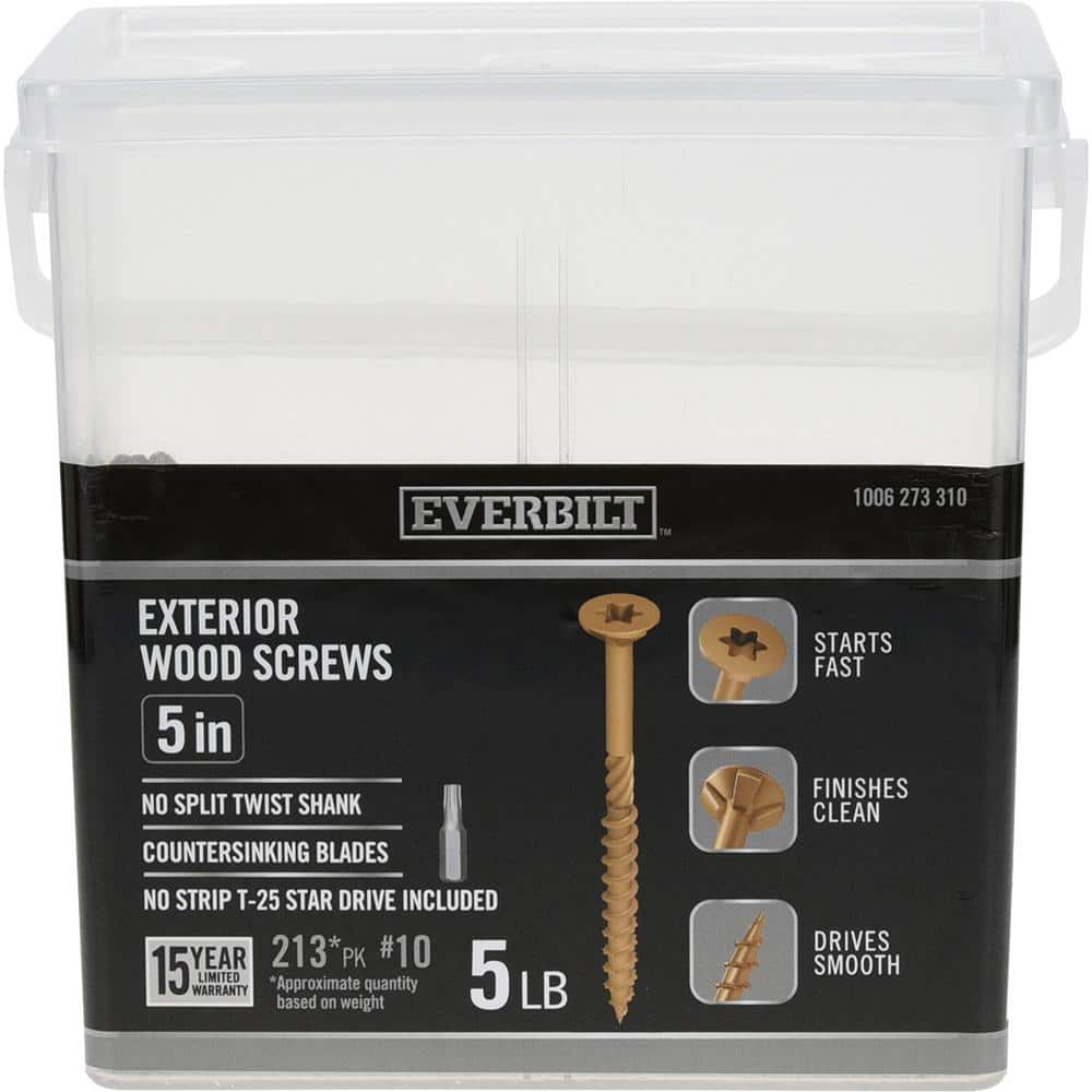 Everbilt #10 x 5 in. Star Drive Flat Head Exterior Wood Screws 5 lbs.-Box (213-Piece) -  117360