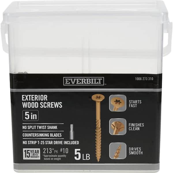 Everbilt #10 x 5 in. Star Drive Flat Head Exterior Wood Screws 5 lbs.-Box (213-Piece)