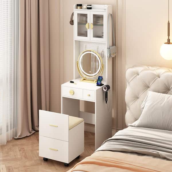 Karl home 2-Piece White Makeup Vanity Set with Mirror