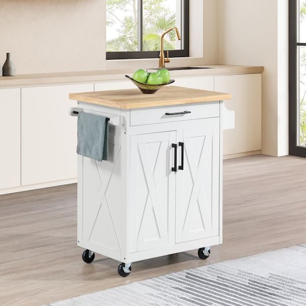 Bolten White Wood 32 in. Kitchen Island with Drawer