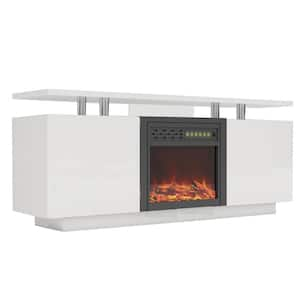 63 in. Freestanding Morden TV Stand with Electric Fireplace Insert, Flame Color Changes, Overheating Protection, Timer