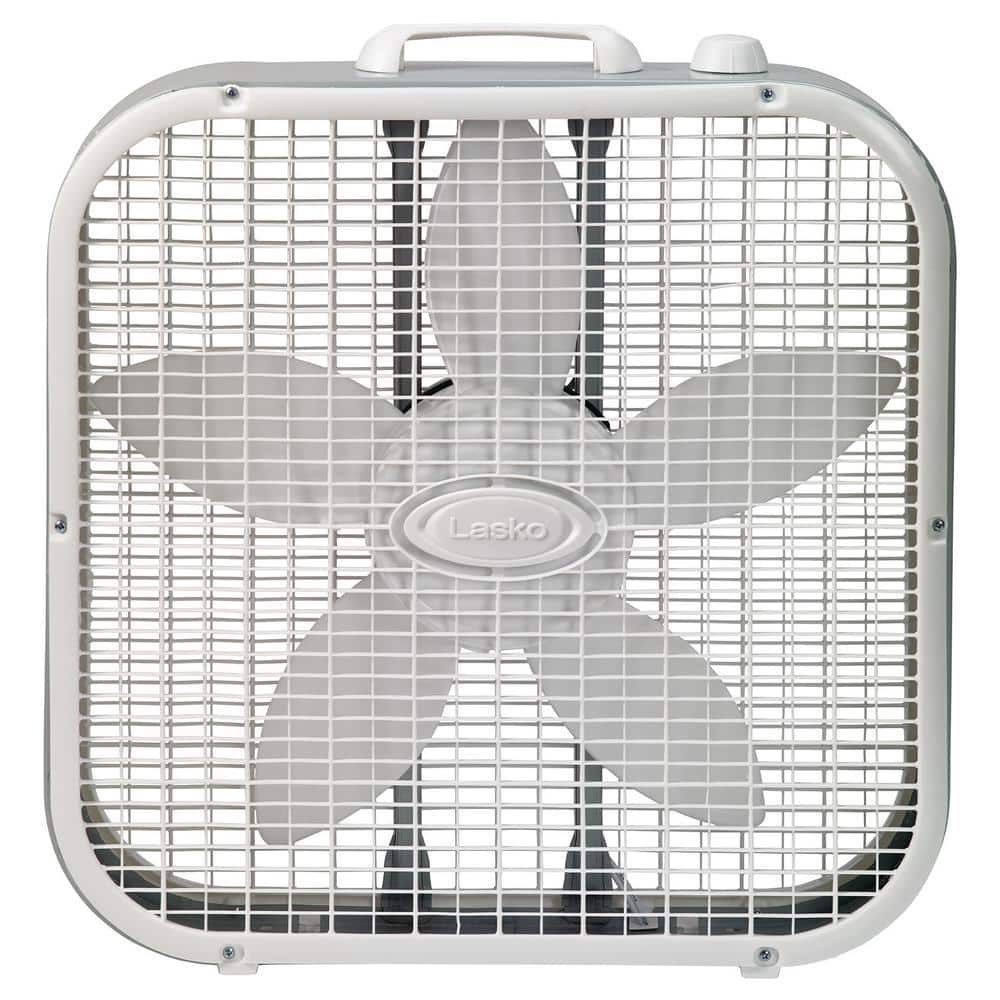 White 20" Plastic Box Fan with Three Speeds