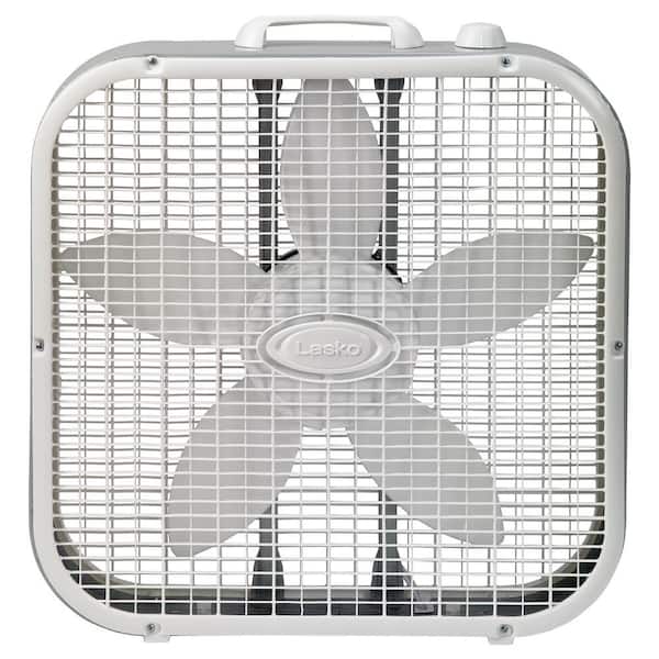 Lasko - 20 in. 3 Speed Air Circulating Box Fan for Home in White with Save Smart Technology, 1820 CFM and Carry Handle