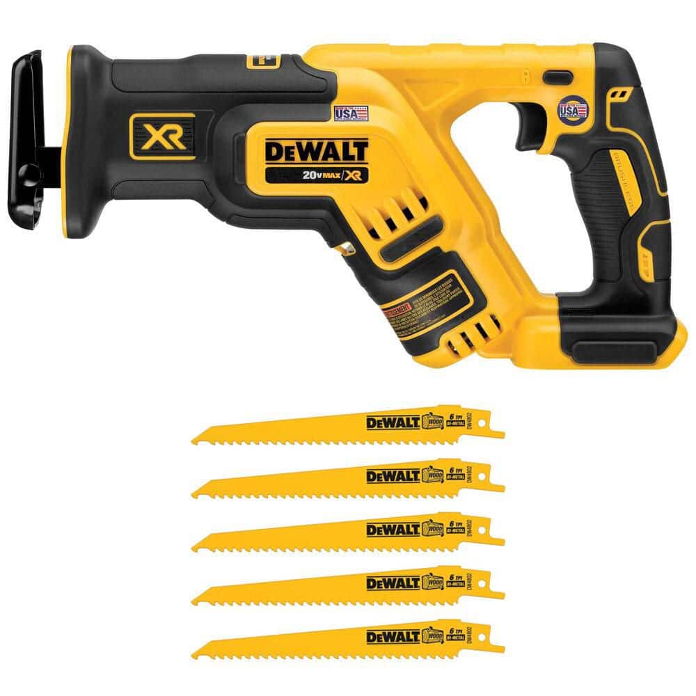 DEWALT 20-Volt MAX XR Cordless Brushless Compact Reciprocating Saw (Tool Only) and 6 in. 6 TPI Reciprocating Saw Blade (5-Pack) (DCS367BWDW4802)