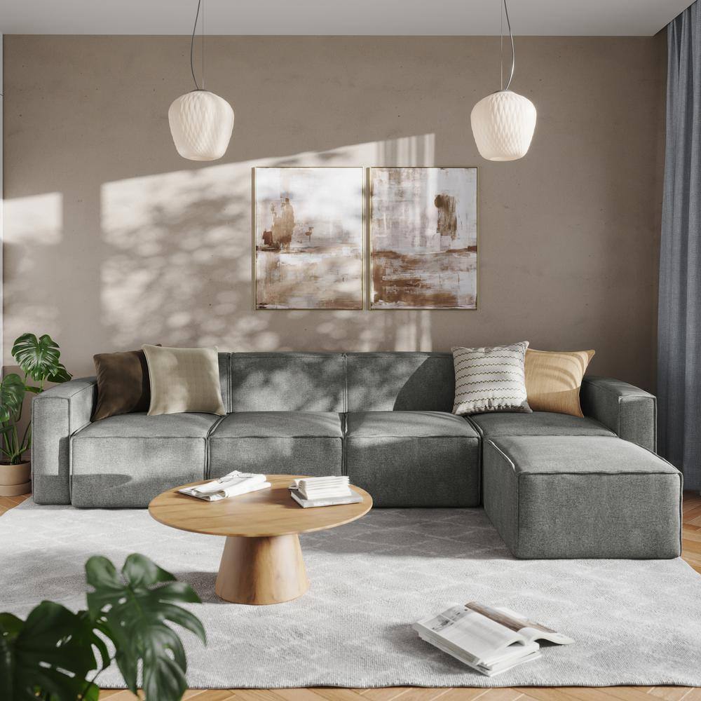 5-Piece Dark Gray Fabric Living Room Sectional Sofa