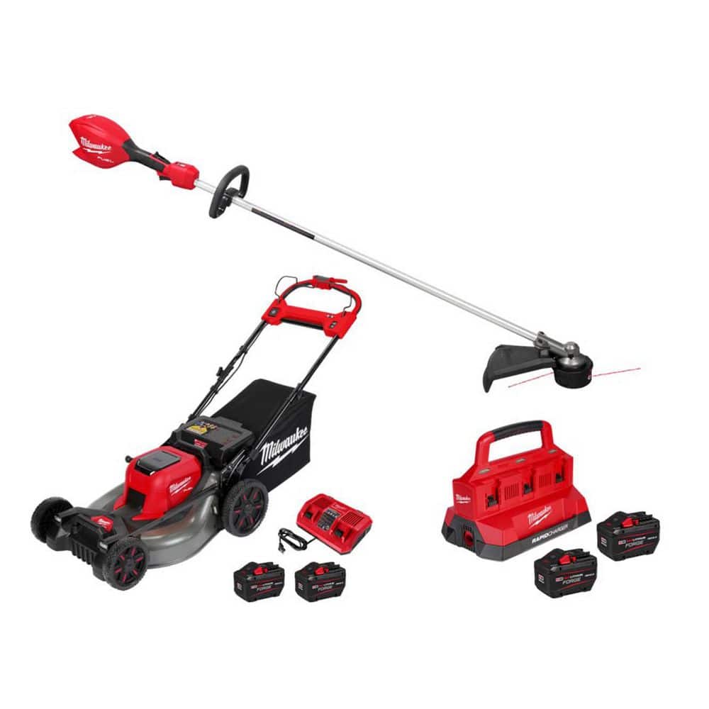 MILWAUKEE M18 FUEL 18V 16 in. Brushless Cordless Straight Shaft String Trimmer w/ Mower Kit, (2) 12.0 AH FORGE Battery, Charger (3046-20-28)