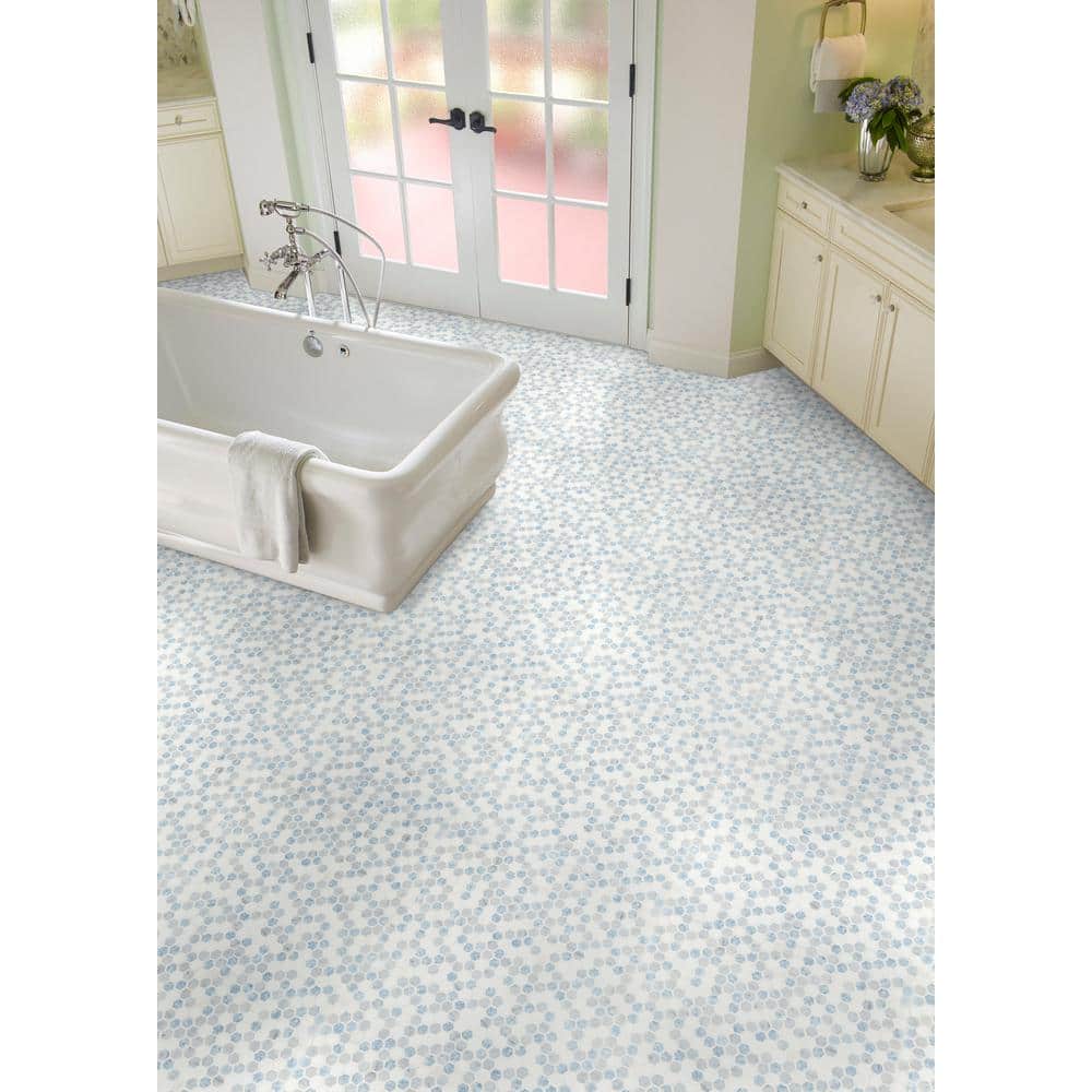 Azula Hexagon Blue and Gray Marble Mosaic Tile
