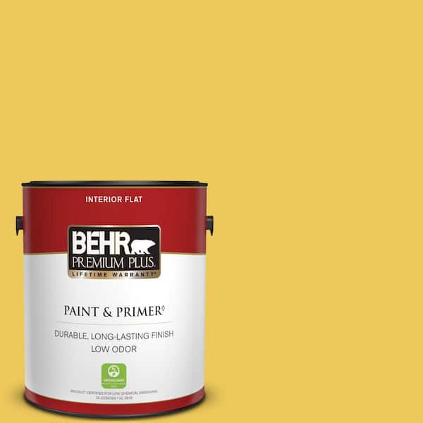 BEHR PREMIUM PLUS 1 gal. #390B-6 Citrus Zest Flat Low Odor Interior Paint & Primer
