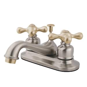 Restoration 4 in. Centerset 2-Handle Bathroom Faucet in Brushed Nickel and Polished Brass