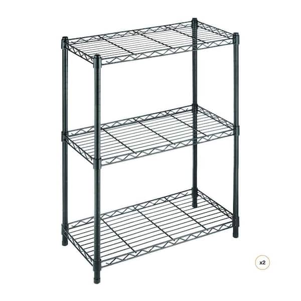3-Tier Steel Wire Shelving Unit in Black (24 in. W x 30 in. H x 14 in. D) (2-Count)