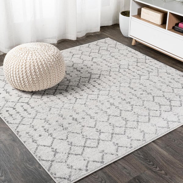 Moroccan HYPE Boho Vintage Diamond Cream/Gray 7 ft. Square Area Rug