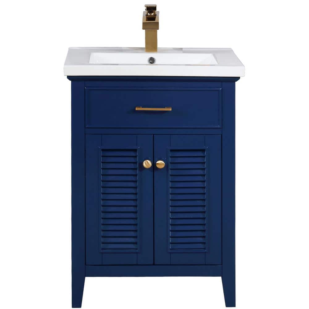 Design Element Cameron 24 In W X 185 In D Bath Vanity In Blue With Porcelain Vanity Top In White With White Basin S09 24 Blu The Home Depot